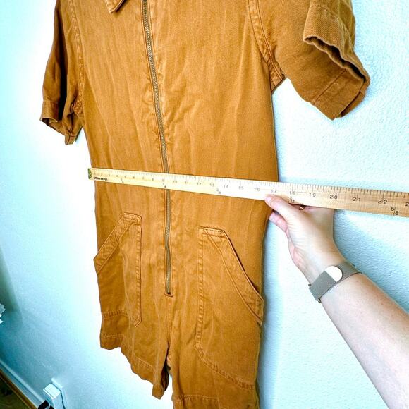 Everlane The Denim Short Coverall Organic Cotton Brown Rust Romper 6 - Picture 12 of 14